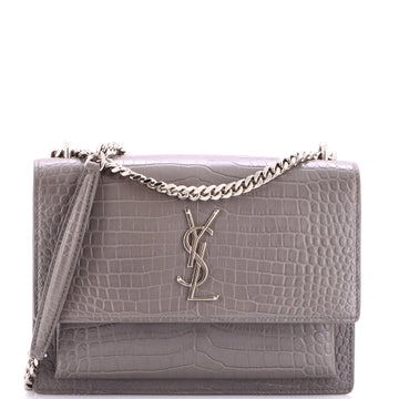 Saint Laurent Sunset Crossbody Bag Crocodile Embossed Leather Medium