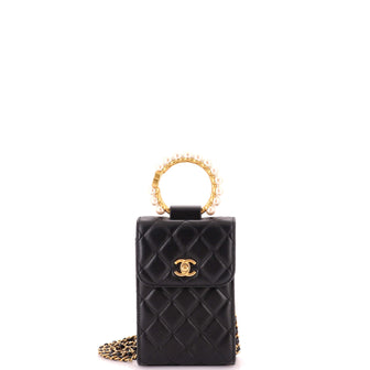 Chanel Pearl Crown Phone Holder with Chain Quilted Lambskin