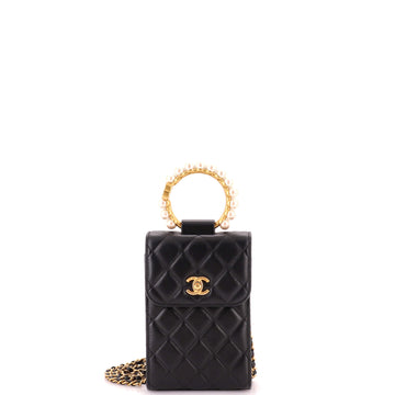 Chanel Pearl Crown Phone Holder with Chain Quilted Lambskin