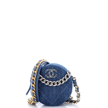 Chanel 19 Round Clutch with Chain Quilted Denim
