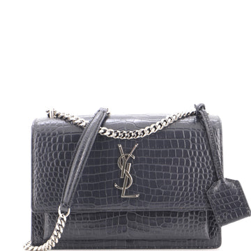 Saint Laurent Sunset Crossbody Bag Crocodile Embossed Leather Medium
