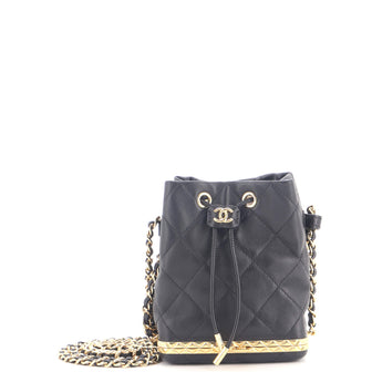 Chanel Lock Frame Bucket Bag with Chain Quilted Lambskin Small