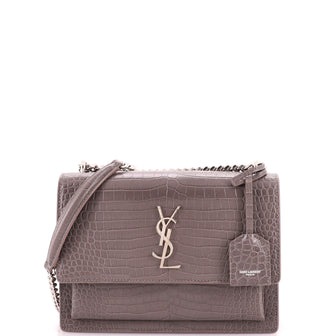 Saint Laurent Sunset Crossbody Bag Crocodile Embossed Leather Medium