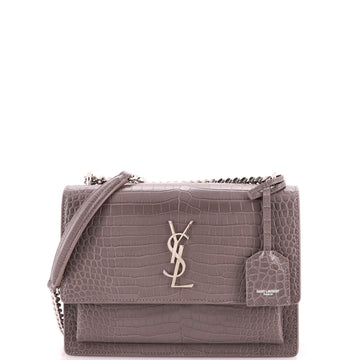 Saint Laurent Sunset Crossbody Bag Crocodile Embossed Leather Medium