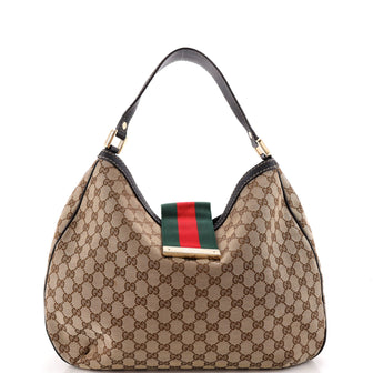 Gucci New Ladies Web Hobo GG Canvas Large
