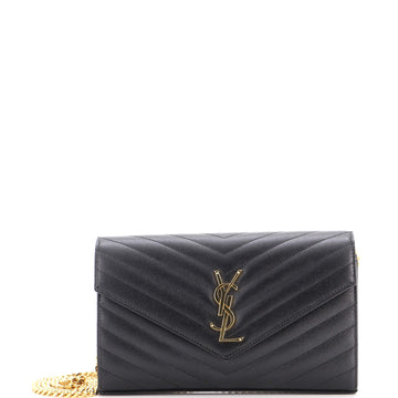 Saint Laurent Classic Monogram Wallet on Chain Matelasse Chevron Leather Medium