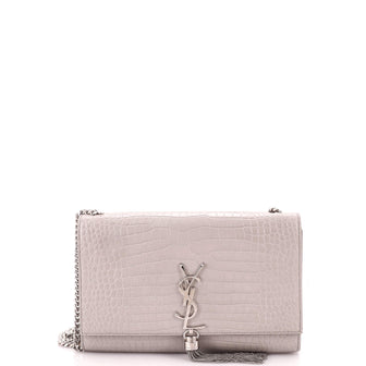 Saint Laurent Classic Monogram Tassel Crossbody Bag Crocodile Embossed Leather Medium