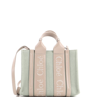 Chloe Woody Convertible Tote Linen and Leather Small