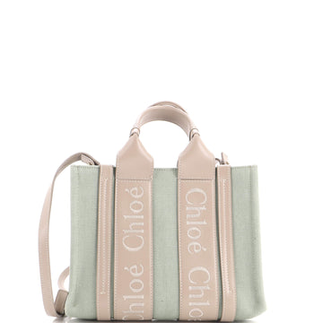 Chloe Woody Convertible Tote Linen and Leather Small
