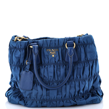 Prada Gaufre Convertible Tote Leather and Tessuto Large