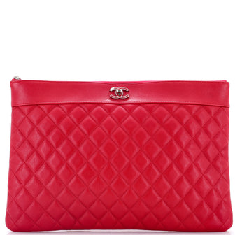 Chanel Mademoiselle Vintage O Case Clutch Quilted Sheepskin Large