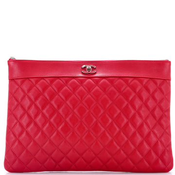 Chanel Mademoiselle Vintage O Case Clutch Quilted Sheepskin Large