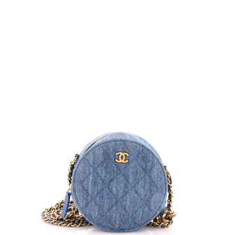 Chanel Pearl Crush Round Clutch with Chain Quilted Denim