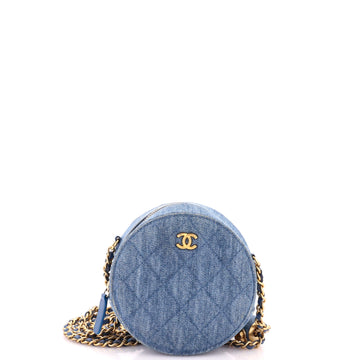 Chanel Pearl Crush Round Clutch with Chain Quilted Denim