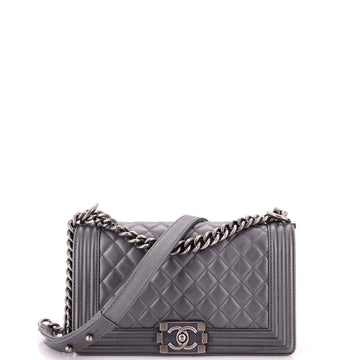Chanel Boy Flap Bag Quilted Metallic Calfskin Old Medium
