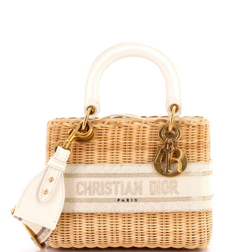 Christian Dior Lady Dior Bag Wicker and Oblique Canvas Medium