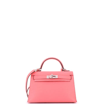 Hermes Kelly Mini II Bag Pink Chevre Mysore with Palladium Hardware 20