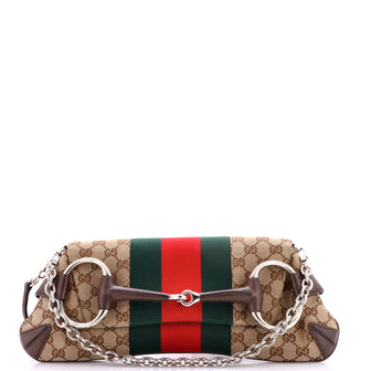 Gucci Horsebit NM Web Chain Clutch GG Canvas Medium
