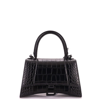 Balenciaga Hourglass Top Handle Bag Crocodile Embossed Leather Small