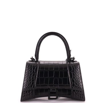 Balenciaga Hourglass Top Handle Bag Crocodile Embossed Leather Small