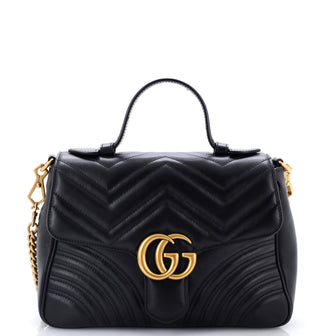 Gucci GG Marmont Top Handle Flap Bag Matelasse Leather Small