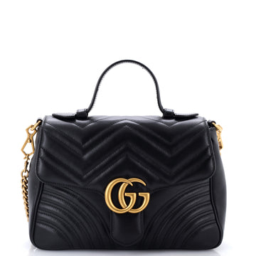 Gucci GG Marmont Top Handle Flap Bag Matelasse Leather Small