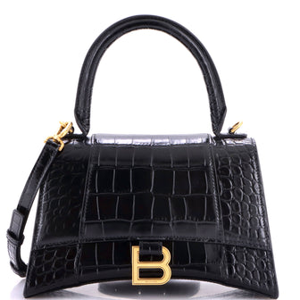 Balenciaga Hourglass Top Handle Bag Crocodile Embossed Leather Small