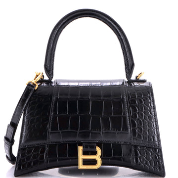 Balenciaga Hourglass Top Handle Bag Crocodile Embossed Leather Small