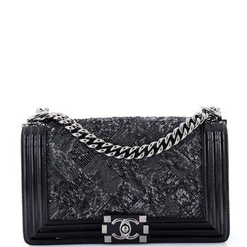 Chanel Boy Flap Bag Sequin with Patent Old Medium