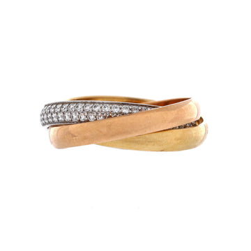 Cartier Trinity Ring 18K Tricolor Gold with Pave Diamonds Small