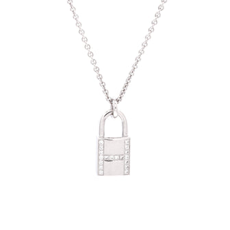 Hermes Amulettes Cadenas Pendant Necklace 18K White Gold with Diamonds