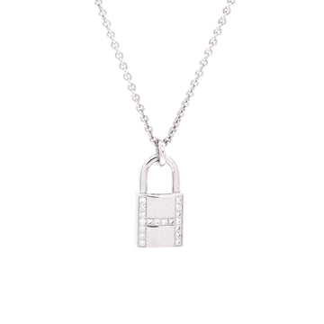 Hermes Amulettes Cadenas Pendant Necklace 18K White Gold with Diamonds