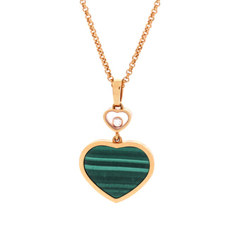 Chopard Happy Hearts Pendant Necklace 18K Rose Gold with Malachite and 1 Floating Diamond