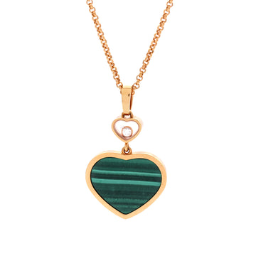 Chopard Happy Hearts Pendant Necklace 18K Rose Gold with Malachite and 1 Floating Diamond