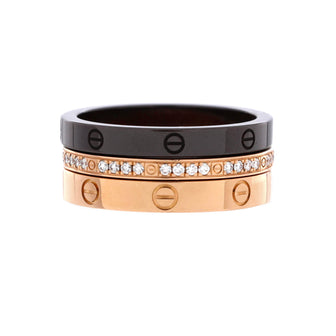 Cartier Love Band 3 Ring Set 18K Rose Gold, Diamonds and Ceramic