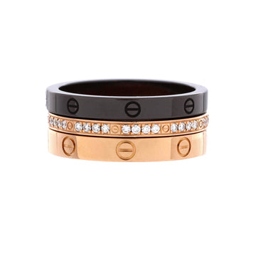 Cartier Love Band 3 Ring Set 18K Rose Gold, Diamonds and Ceramic