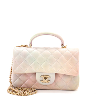 Chanel Classic Single Flap Top Handle Bag Quilted Ombre Lambskin Mini