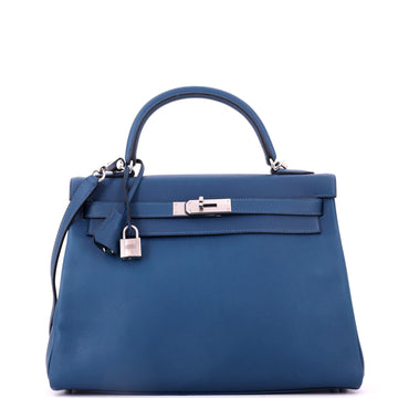 Hermes Kelly Handbag Verso Evercolor with Palladium Hardware 32