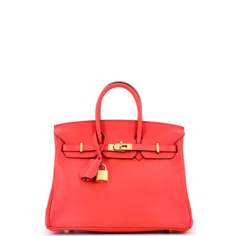 Hermes Birkin Handbag Red Swift with Gold Hardware 25