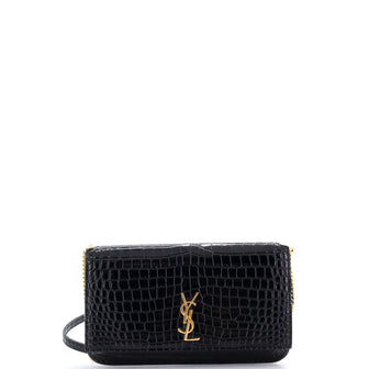 Saint Laurent Classic Monogram Phone Holder Shoulder Bag Crocodile Embossed Leather