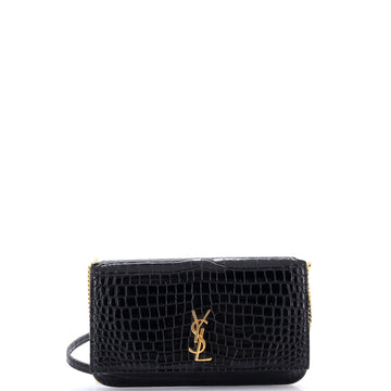 Saint Laurent Classic Monogram Phone Holder Shoulder Bag Crocodile Embossed Leather