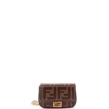 Fendi Chain Baguette Charm Bag Zucca Coated Canvas Nano