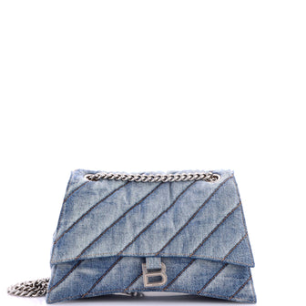 Balenciaga Crush Chain Flap Bag Quilted Denim Medium