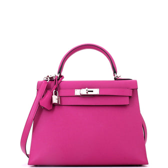 Hermes Kelly Handbag Rose Pourpre Epsom with Palladium Hardware 28