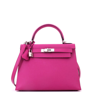 Hermes Kelly Handbag Rose Pourpre Epsom with Palladium Hardware 28