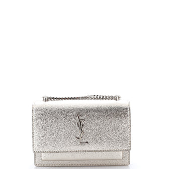 Saint Laurent Sunset Crossbody Bag Crackled Metallic Leather Small