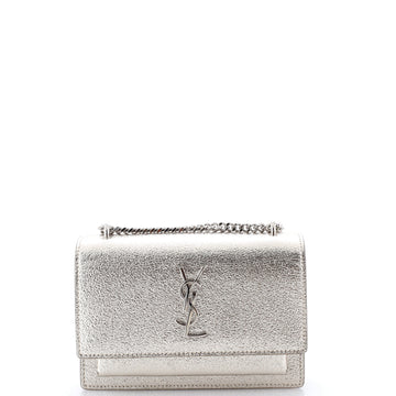 Saint Laurent Sunset Crossbody Bag Crackled Metallic Leather Small