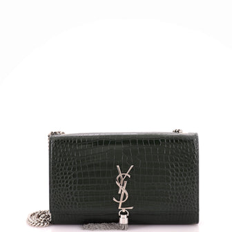 Saint Laurent Classic Monogram Tassel Crossbody Bag Crocodile Embossed Leather Medium