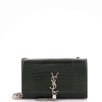 Saint Laurent Classic Monogram Tassel Crossbody Bag Crocodile Embossed Leather Medium