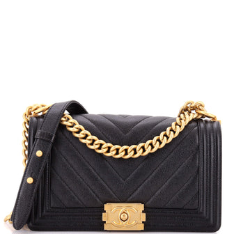 Chanel Boy Flap Bag Chevron Caviar Old Medium